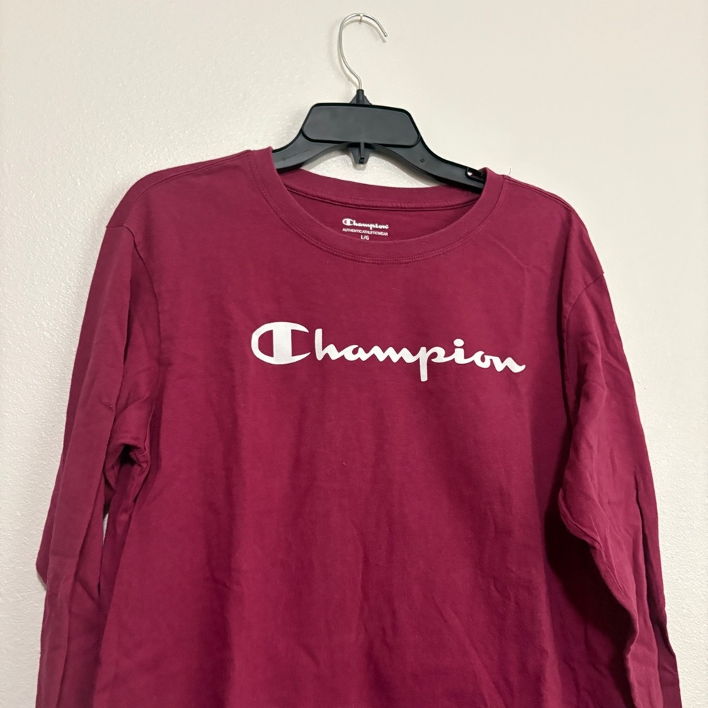 Champion Burgundy Red Athletic Cotton Long Sleeve Tee Youth Large